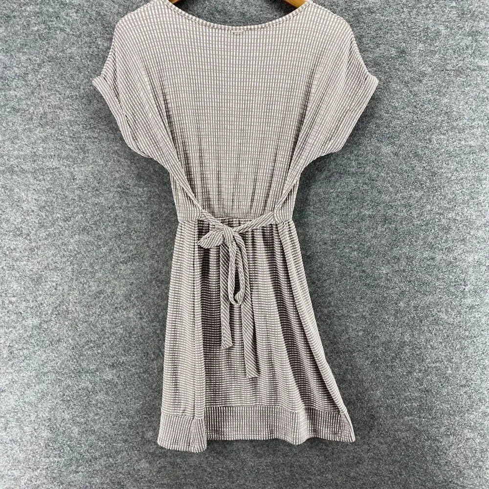 Unbranded Dress Women M Medium Brown Striped Sheath Short Belted Short Sleeve - Picture 2 of 5
